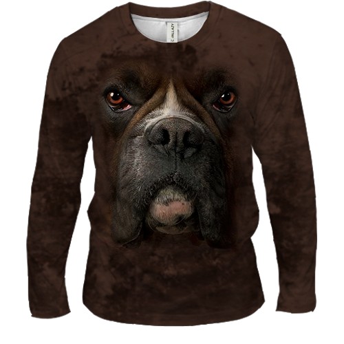 Чоловічий 3D лонгслів з мордою Боксера (вид спереду)