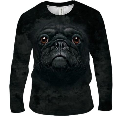 Чоловічий 3D лонгслів з мордою мопса (вид спереду)