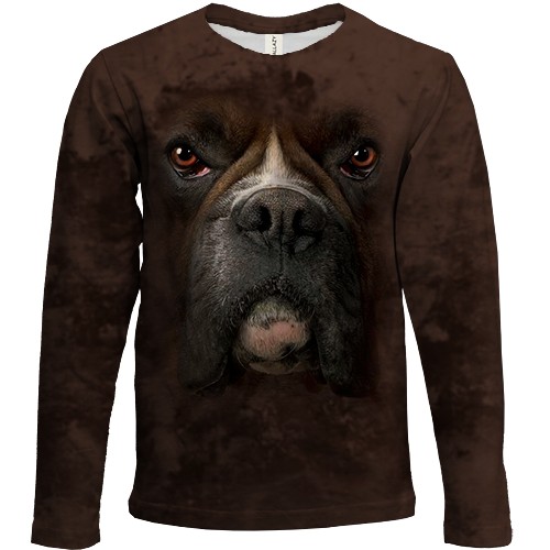Дитячий 3D лонгслів з мордою Боксера (вид спереду)