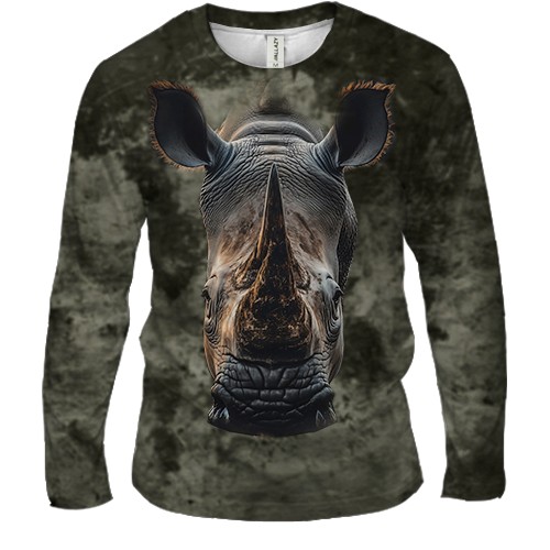 Чоловічий 3D лонгслів з мордою носорога (вид спереду)