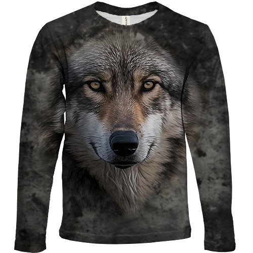 Дитячий 3D лонгслів з мордою вовка (вид спереду)