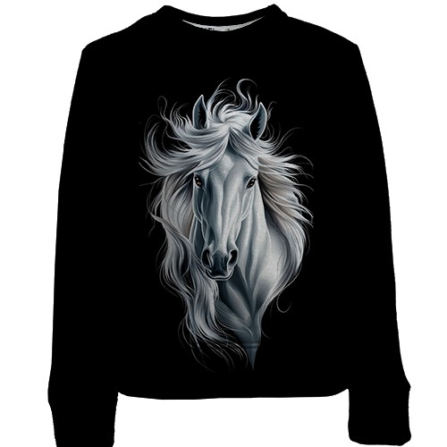 Детский 3D свитшот с черно-белой лошадью (вид спереди)