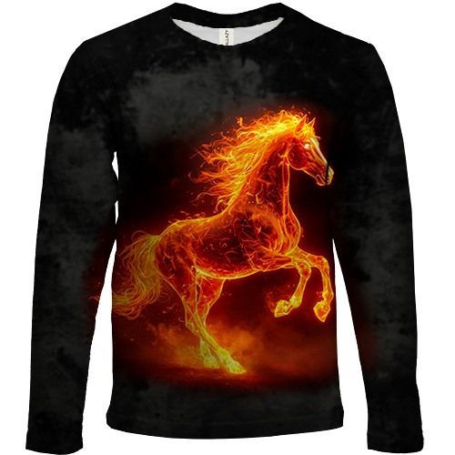 Детский 3D лонгслив Огненная лошадь (вид спереди)