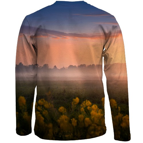 Дитячий 3D лонгслів з конями на полі (вид ззаду)