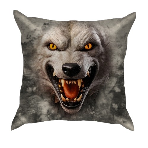 3D подушка с мордой злого волка (вид спереди)