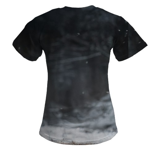 Женская 3D футболка Лошадь и зима (вид сзади)