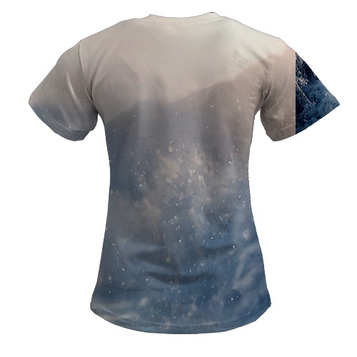 Жіноча 3D футболка Кінь і сніговий ліс (вид ззаду)