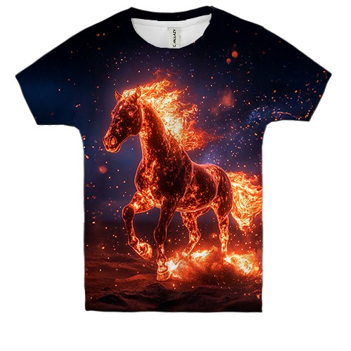 Дитяча 3D футболка Кінь з полум