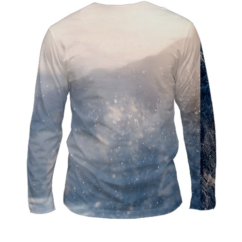 Мужской 3D лонгслив Конь и снежный лес (вид сзади)