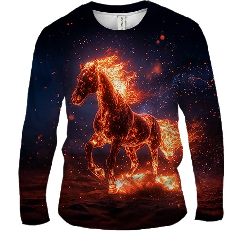 Мужской 3D лонгслив Конь из пламени (вид спереди)