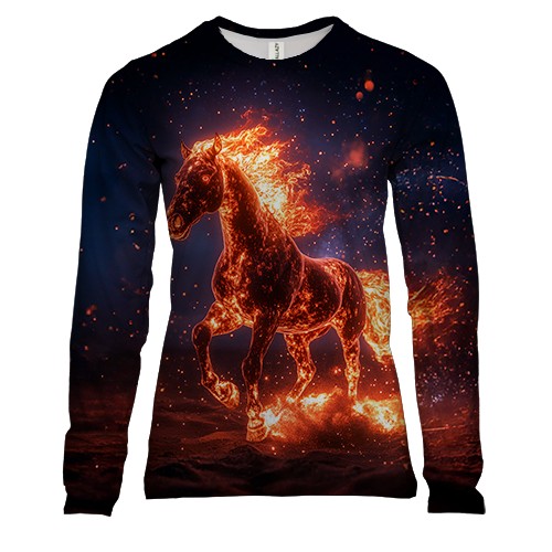 Женский 3D лонгслив Конь из пламени (вид спереди)