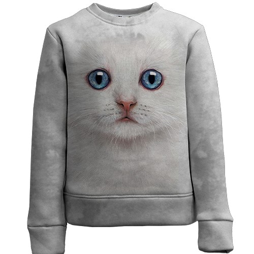 Детский 3D свитшот Белый котенок (вид спереди)