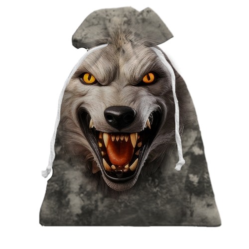 3D Подарочный мешочек с мордой злого волка (вид спереди)