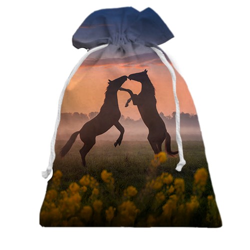 3D Подарунковий мішечок з конями на полі (вид спереду)