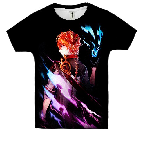 Дитяча 3D футболка Тарталья - Genshin Impact neon (вид спереду)