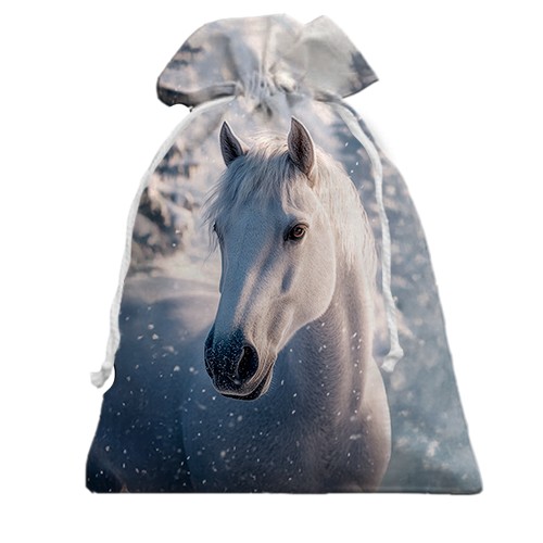 3D Подарунковий мішечок Кінь і сніговий ліс (вид спереду)