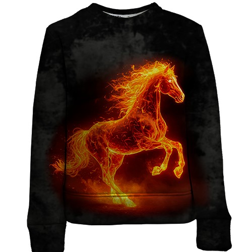 Дитячий 3D світшот Вогняний кінь (вид спереду)