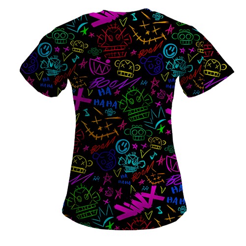 Женская 3D футболка LoL - Arcane, Neon Logo (вид сзади)