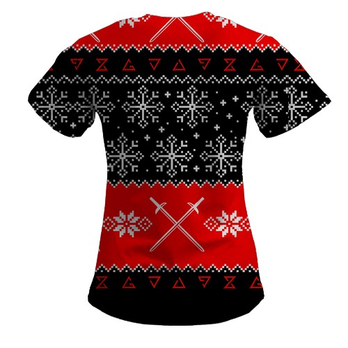 Женская 3D футболка Новогодний Ведьмак (вид сзади)