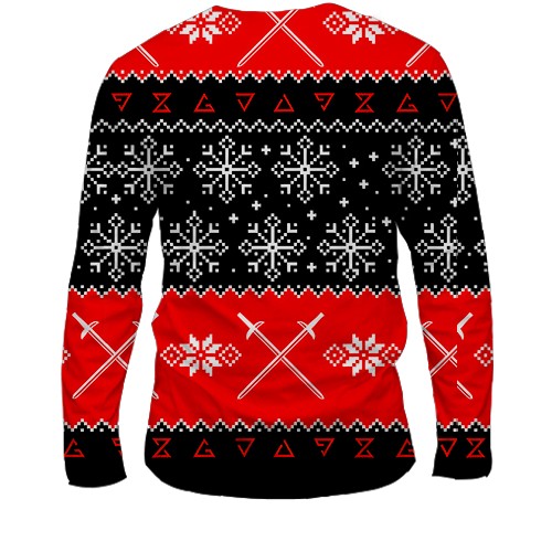 Мужской 3D лонгслив Новогодний Ведьмак (вид сзади)