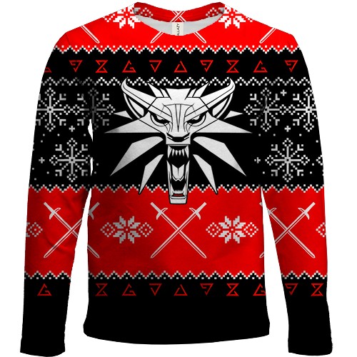 Детский 3D лонгслив Новогодний Ведьмак (вид спереди)