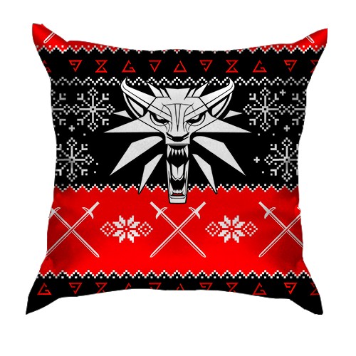 3D подушка Новогодний Ведьмак (вид спереди)