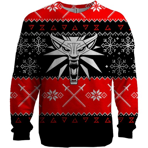 3D світшот Новорічний Відьмак (вид спереду)