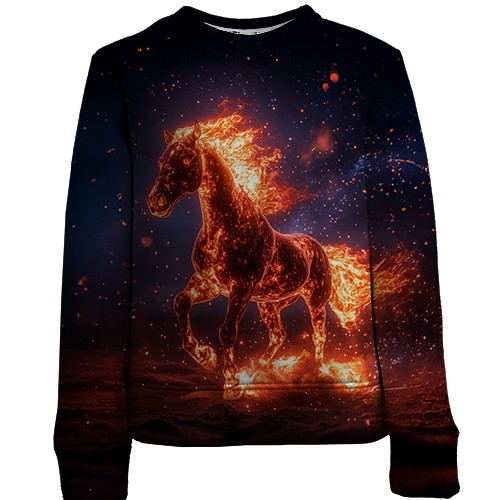 Детский 3D свитшот Конь из пламени (вид спереди)