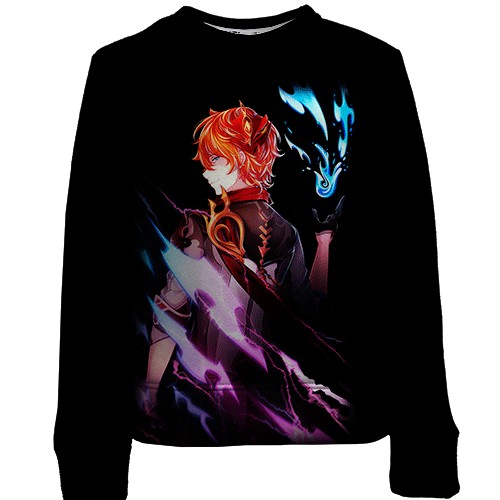 Дитячий 3D світшот Тарталья - Genshin Impact neon (вид спереду)