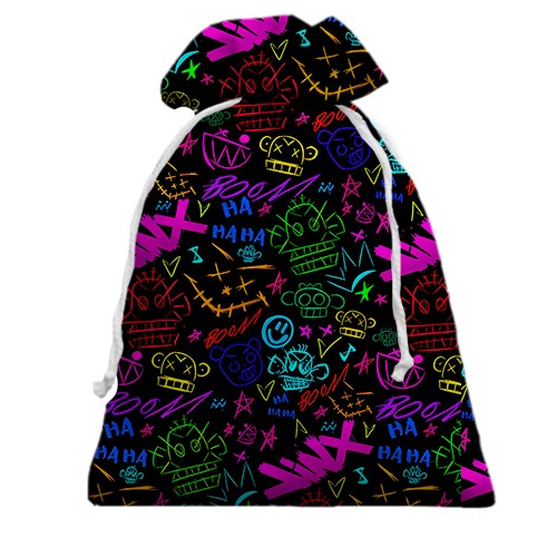 3D Подарочный мешочек LoL - Arcane, Neon Logo (вид сзади)