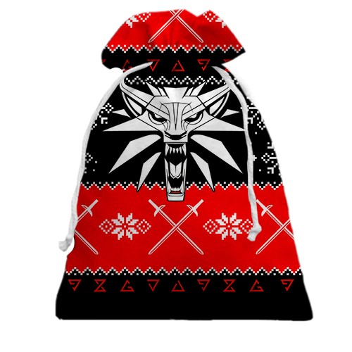 3D Подарочный мешочек Новогодний Ведьмак (вид спереди)