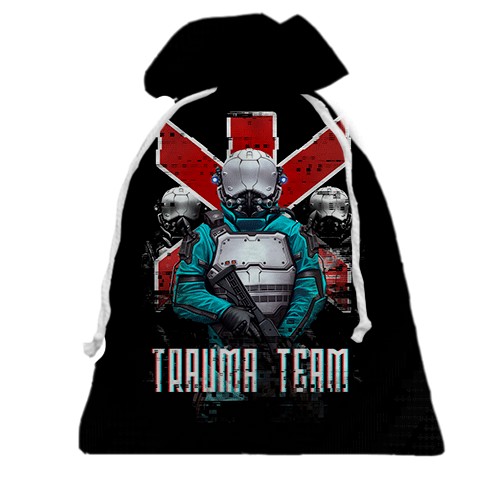 3D Подарочный мешочек Cyberpunk 2077 trauma team soldiers (вид спереди)
