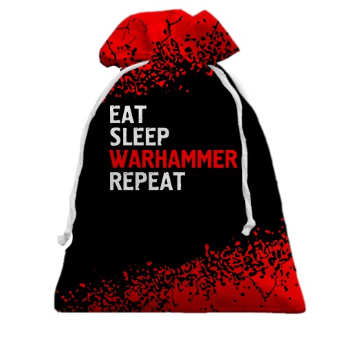 3D Подарочный мешочек Eat Sleep Warhammer Repeat (вид спереди)