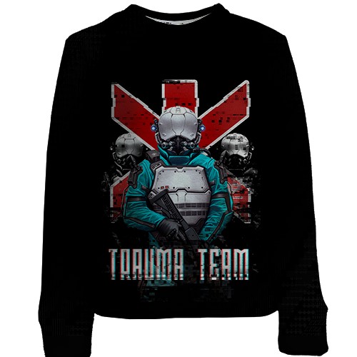 Детский 3D свитшот Cyberpunk 2077 trauma team soldiers (вид спереди)