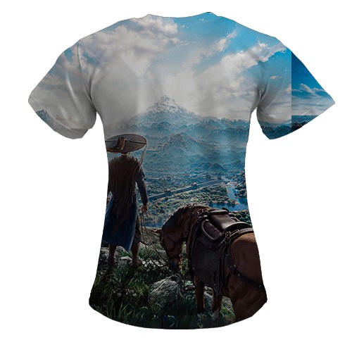 Женская 3D футболка Where Winds Meet, пейзаж (вид сзади)