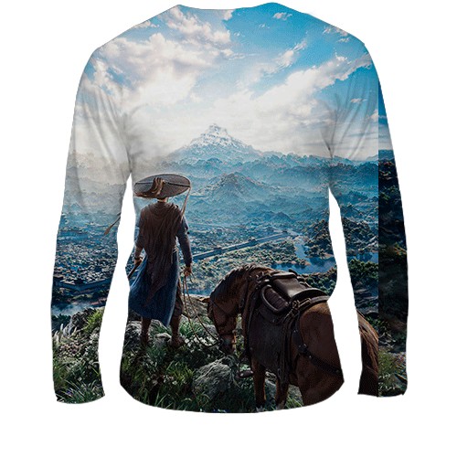 Мужской 3D лонгслив Where Winds Meet, пейзаж (вид сзади)
