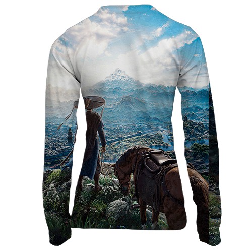 Женский 3D лонгслив Where Winds Meet, пейзаж (вид сзади)