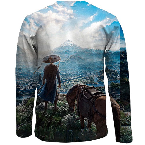 Детский 3D лонгслив Where Winds Meet, пейзаж (вид сзади)