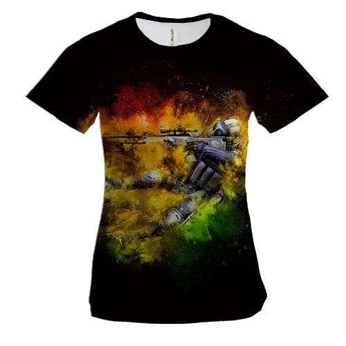 Женская 3D футболка CS2, CT x Dragon Lore (вид спереди)