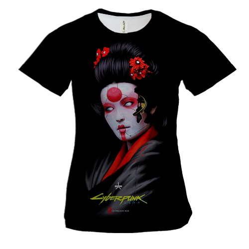 Жіноча 3D футболка CyberGeisha 2077 (вид спереду)