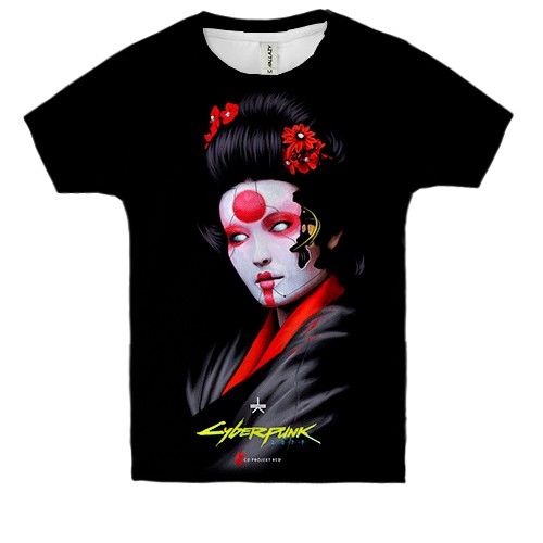 Детская 3D футболка CyberGeisha 2077 (вид спереди)