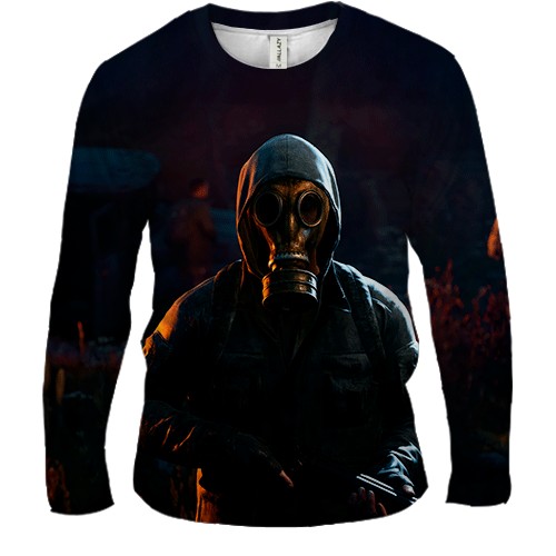Мужской 3D лонгслив STALKER в противогазе (вид спереди)