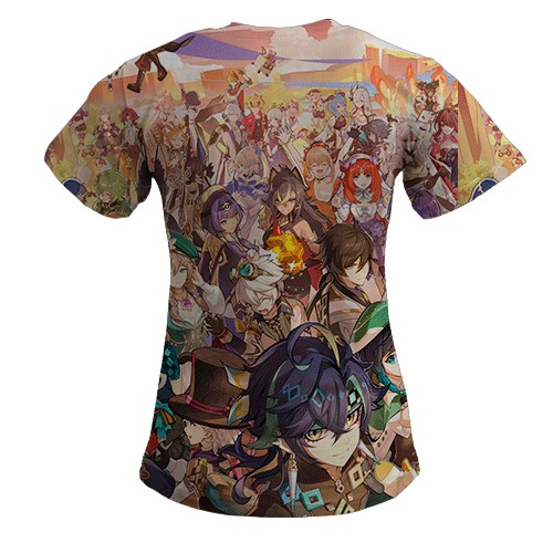Женская 3D футболка Genshin Impact Characters (вид сзади)