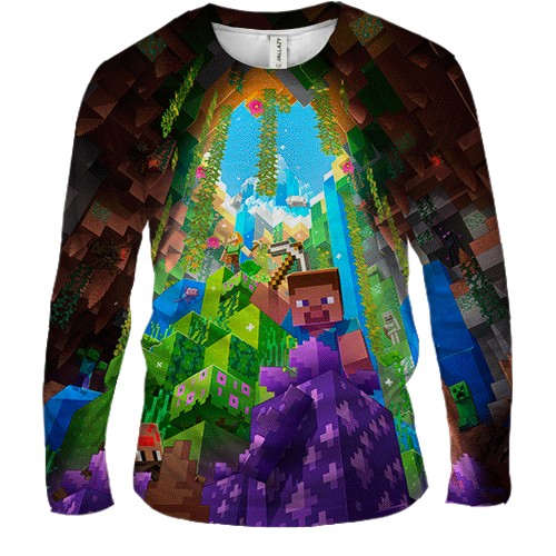 Мужской 3D лонгслив Minecraft Bedrock Edition (вид спереди)