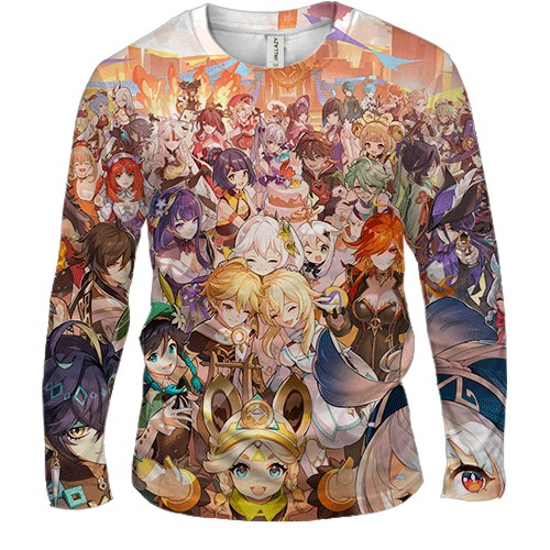 Чоловічий 3D лонгслів Genshin Impact Characters (вид спереду)