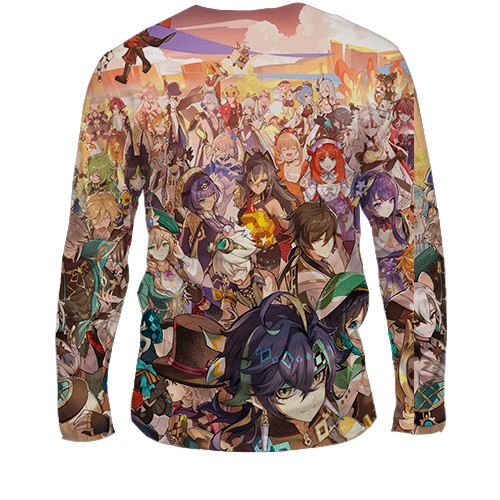 Чоловічий 3D лонгслів Genshin Impact Characters (вид ззаду)