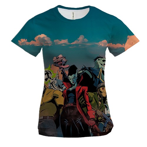 Женская 3D футболка Creature Commandos (вид спереди)