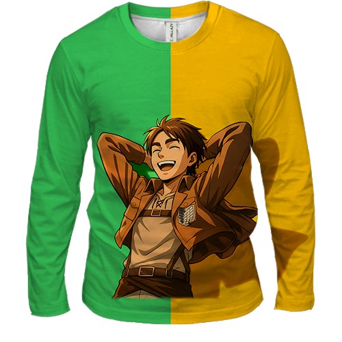 Чоловічий 3D лонгслів Eren Yeager Laughing (вид спереду)