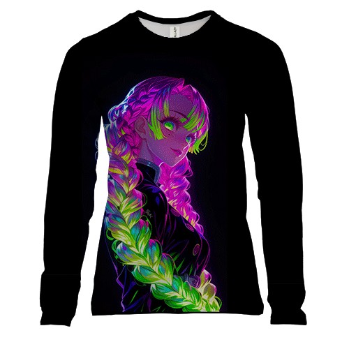 Женский 3D лонгслив Mitsuri Kanroji, neon (вид спереди)