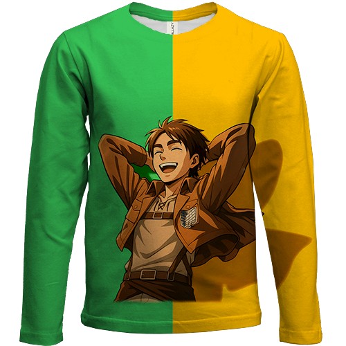 Дитячий 3D лонгслів Eren Yeager Laughing (вид спереду)